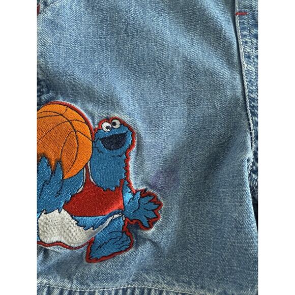 Sesame Street Vintage Denim Cookie Monster Short Overalls Size 3 T Basketball - Picture 4 of 13